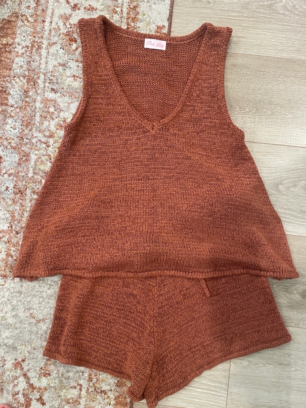 Pink Lily Rust Knit Tank & Shorts Set size M